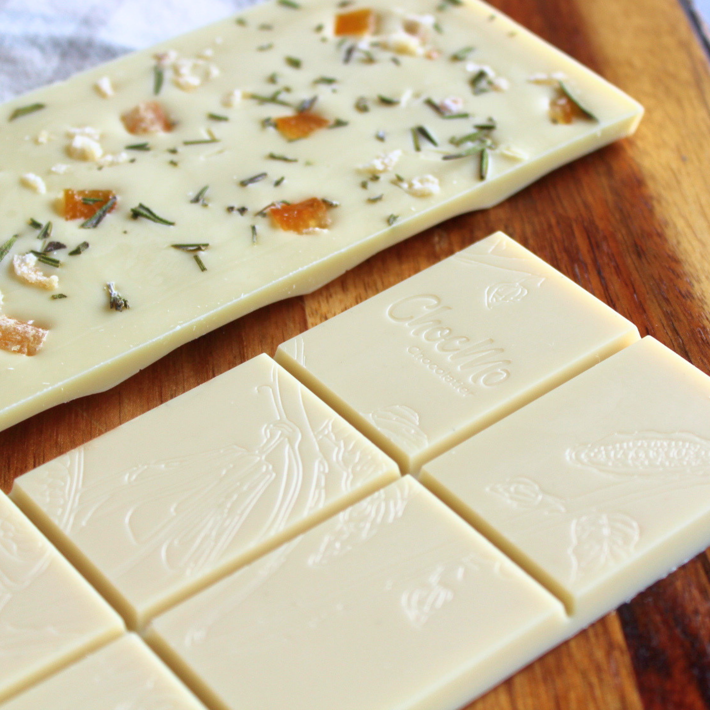 White Chocolate Candied Orange & Ginger with Rosemary Bar