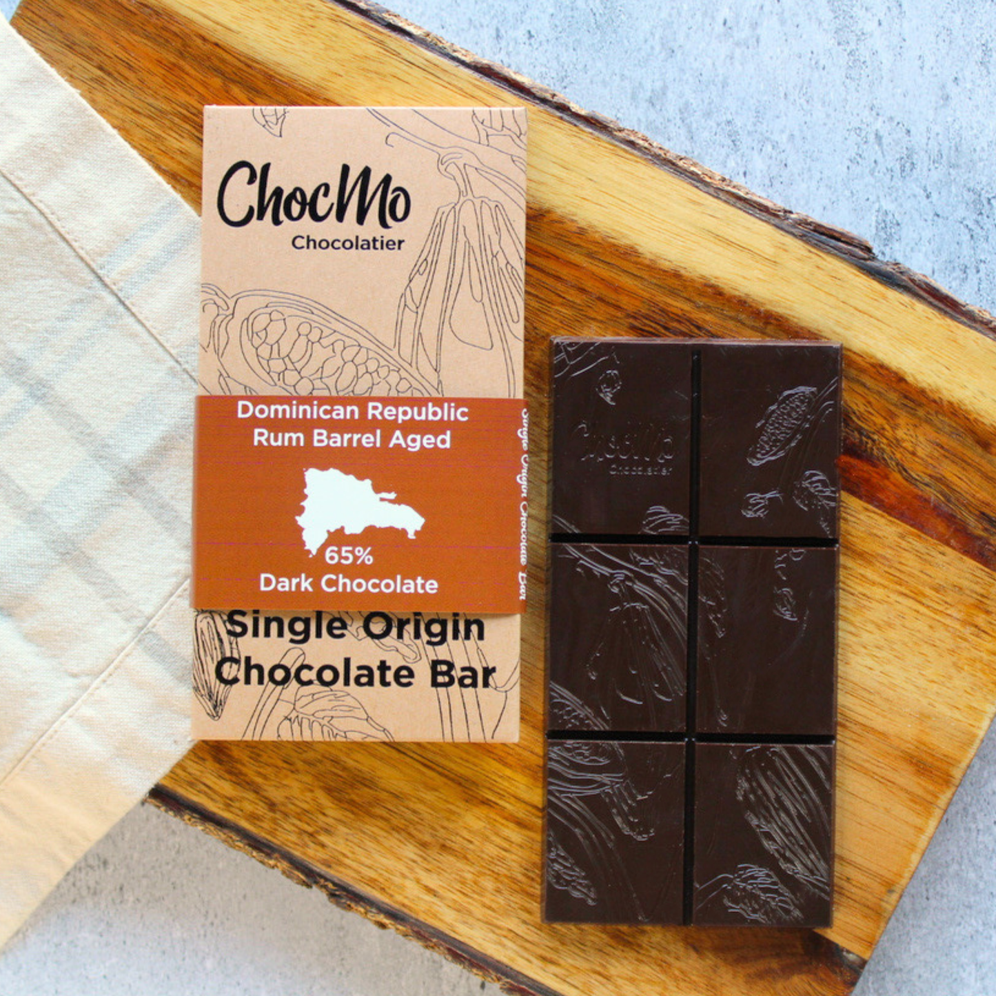 Single Origin Rum Barrel Aged Dark Chocolate Bar